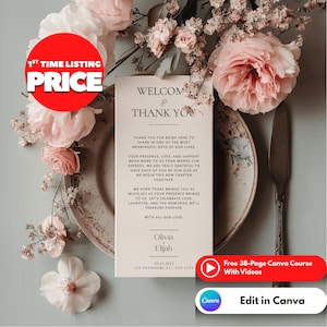 Minimalist Wedding Thank You Card, Wedding Welcome Card – Modern Reception Thank You Card, Editable Instant Download 4x8, 4x9, 1080 x 1920px