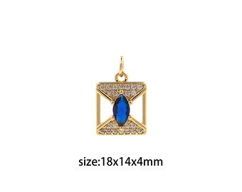 18K Gold Filled Rectangle Pendant,CZ Micro Pave Evil Eye Charm Earrings Necklace for DIY Jewelry Making Supply