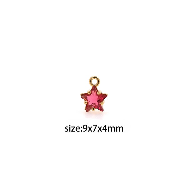 18K Gold Filled Star Pendant,CZ Micro Pave Celestial Charm Earrings Necklace for DIY Jewelry Making Supply