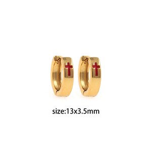 18K Gold Filled Cross Earrings,Gold Enamel Hoops,Dainty Cross Hoops,Dainty Enamel Earrings,Gold Hoops
