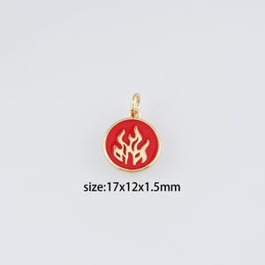 Flame Charm,18K Gold Filled Fire Element Pendant,Enamel Fire Earrings Necklace for DIY Jewelry Making Supply