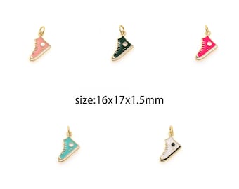 18K Gold Filled Shoe Pendant,Enamel Sneaker Charm Earrings Necklace for DIY Jewelry Making Supply