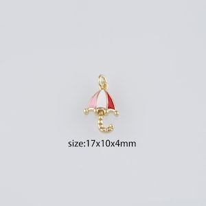 18K Gold Filled Umbrella Pendant,Enamel Umbrella Charm Earrings Necklace for DIY Jewelry Making Supply