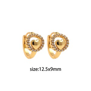 18K Gold Filled Heart Hoop Earrings,CZ Hoops,Heart Huggie Hoops,Minimalist Earrings