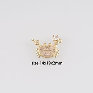 18K Gold Filled Crab Pendant,CZ Micro Pave Cancer Charm Earrings Necklace for DIY Jewelry Making Supply
