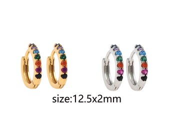 18K Gold Filled Colorful Zirconia Earrings,Dainty Zirconia Earrings,Gold Hoops,Dainty CZ Hoops Huggie