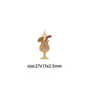 18K Gold Filled Juice Pendant,CZ Micro Pave Drink Charm Earrings Necklace for DIY Jewelry Making Supply
