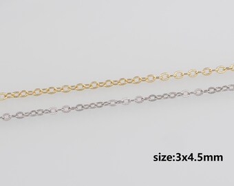 Cadena de cable chapada en oro de 18 quilates, cadenas minimalistas, collar de cadena ovalada de oro para mujer, suministro para hacer joyas DIY.