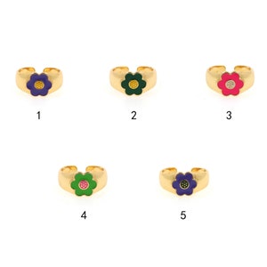 18K Gold Filled Flower Rings,Wide Ring,Enamel Ring,Stackable Ring,Adjustable Ring,Dainty Ring,Open Ring