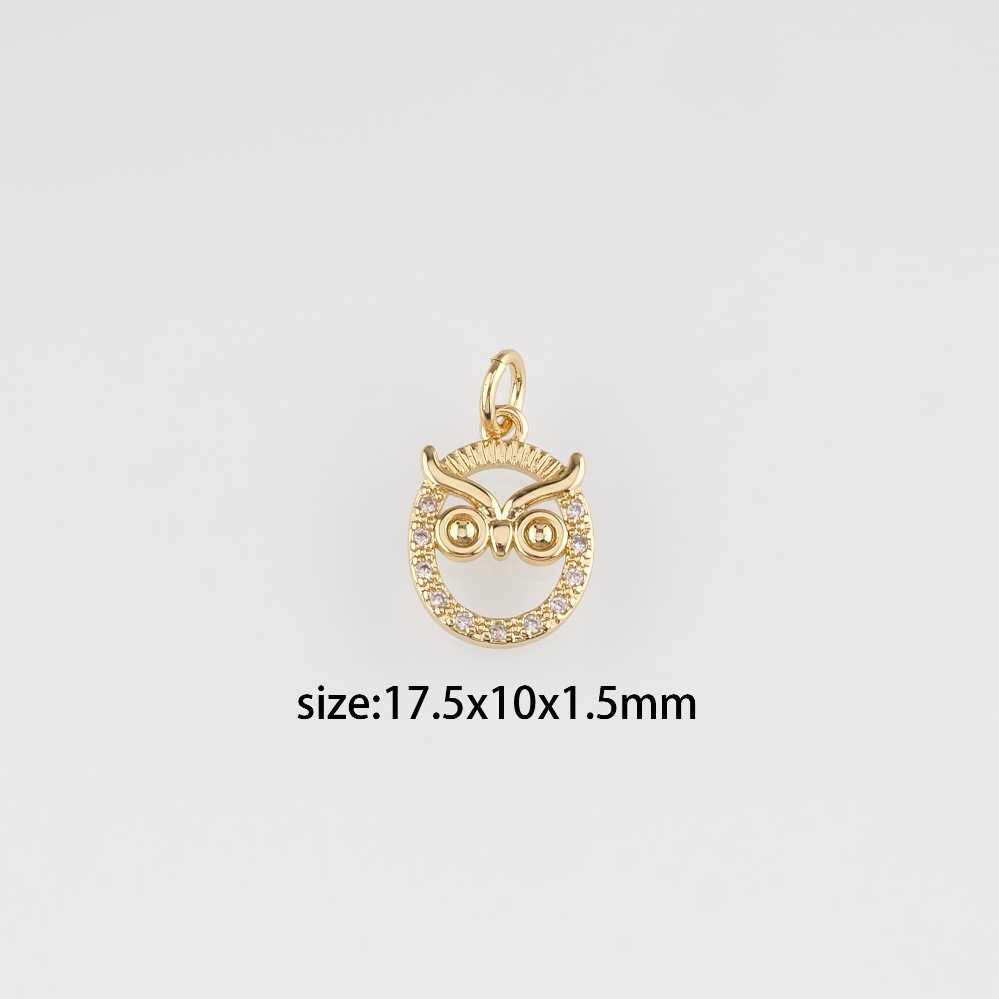 18K Gold Filled Owl Pendant,CZ Micro Pave Owl Charm Earrings Necklace for DIY Jewelry Making Supply