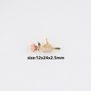 18K Gold Filled Rose Lip Pendant,Enamel Rose Charm Earrings Necklace for DIY Jewelry Making Supply