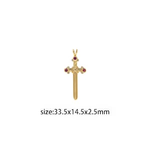 18K Gold Filled Sword Pendant,CZ Micro Pave Sword Charm Earrings Necklace for DIY Jewelry Making Supply