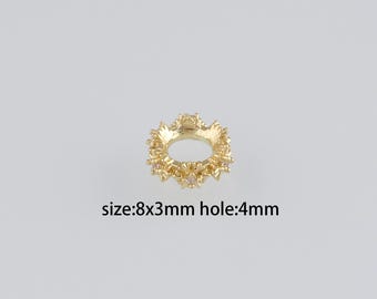 10Pcs 18K Gold Filled Flower Beads,CZ Micro Pave Round Flat Spacer Beads,DIY Jewelry Making Supply