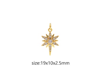 18K Gold Filled North Star Pendant,Celestial Charm,CZ Micro Pave Polaris Earrings Necklace for DIY Jewelry Making Supply