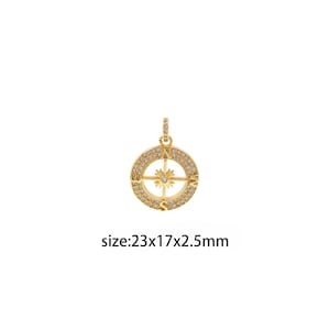 18K Gold Filled Compass Pendant,CZ Micro Pave Ccompass Charm Earrings Necklace for DIY Jewelry Making Supply