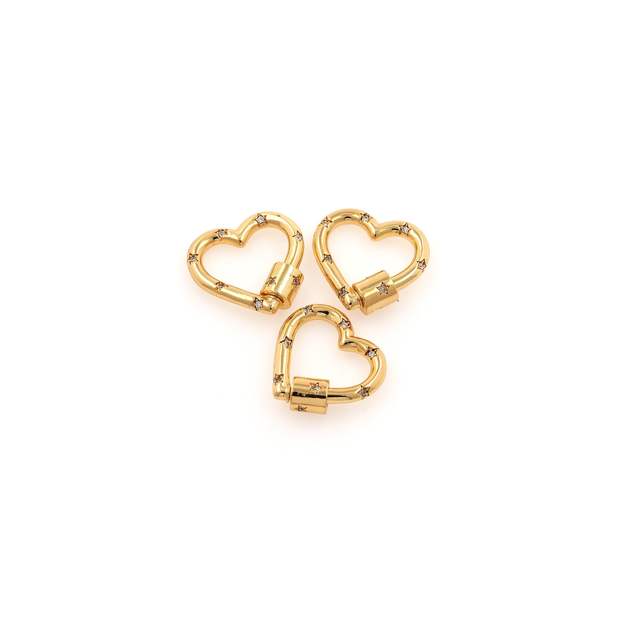 18K Gold Filled Heart Carabiner Clips,cz Micro Pave Heart