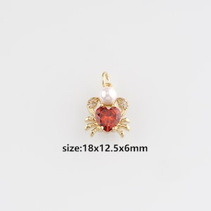 18K Gold Filled Crab Pendant,CZ Micro Pave Cancer Charm Earrings Necklace for DIY Jewelry Making Supply