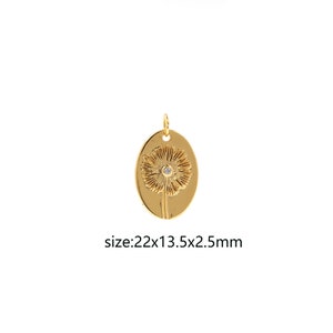 18K Gold Filled Dandelion Pendant,Oval Dandelion Charm Earrings Necklace for DIY Jewelry Making Supply