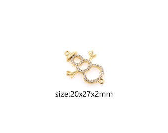 May include: Gold-tone snowman charm with clear crystal embellishments. The charm is 20mm wide, 27mm tall, and 2mm thick.  size:20x27x2mm