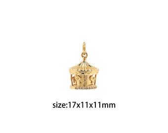 Colgante de carrusel relleno de oro de 18 quilates, delicado collar de pendientes con dijes de feria para suministro de joyería DIY