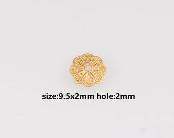 10Pcs 24K Gold Filled Flower Spacer Beads,Dainty Flat Flower Spacer Beads,DIY Jewelry Making Supply