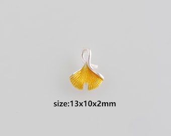 Silver Ginkgo Leaf Pendant,Enamel Leaf Charm Earrings Necklace for DIY Jewelry Making Supply