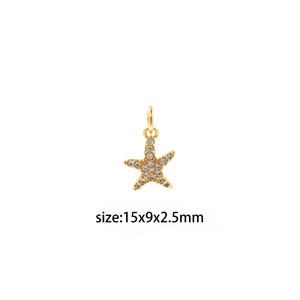 18K Gold Filled Starfish Pendant,CZ Micro Pave Starfish Charm Earrings Necklace for DIY Jewelry Making Supply
