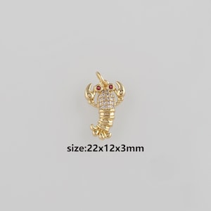 18K Gold Filled Crayfish Pendant,CZ Micro Pave Crayfish Charm Earrings Necklace for DIY Jewelry Making Supply