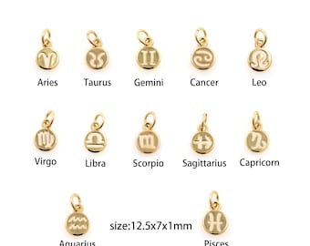 18K Gold Filled Zodiac Pendant,Dainty Constellation Charm Earrings Necklace for DIY Jewelry Making Supply