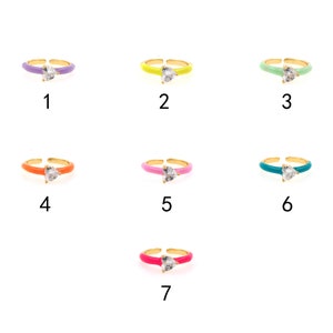 18K Gold Filled CZ Heart Rings,Enamel Ring,Eeveryday Rings,Stackable Ring,Adjustable Ring,Open Ring