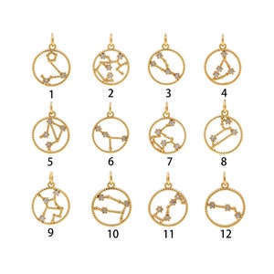 18K Gold Filled Zodiac Pendant,CZ Micro Pave Constellation Charm Earrings Necklace for DIY Jewelry Making Supply