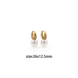 18K Gold Filled Pearl Earrings,CZ Earrings,Dainty Hoops,Gold Huggies Hoops,Minimalist Earrings,Gift for Her