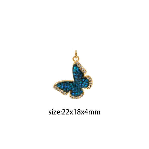18K Gold Filled Butterfly Pendant,CZ Micro Pave Insect Charm Earrings Necklace for DIY Jewelry Making Supply
