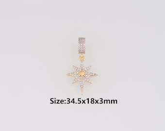 5Pcs 18K Gold Filled North Star Pendant,CZ Micro Pave North Star Charm Earrings Necklace for DIY Jewelry Making Supply