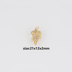 18K Gold Filled Pizza Pendant,CZ Micro Pave Pizza Charm Earrings Necklace for DIY Jewelry Making Supply