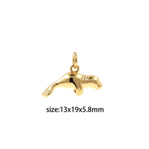 18K Gold Filled Seal Pendant,Cute Tiny Seal Charm Earrings Necklace for DIY Jewelry Making Supply