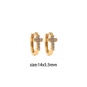 18K Gold Filled Cross Earrings,Gold CZ Hoops,Dainty Cross Hoops,Dainty Zirconia Earrings,Gold Hoops