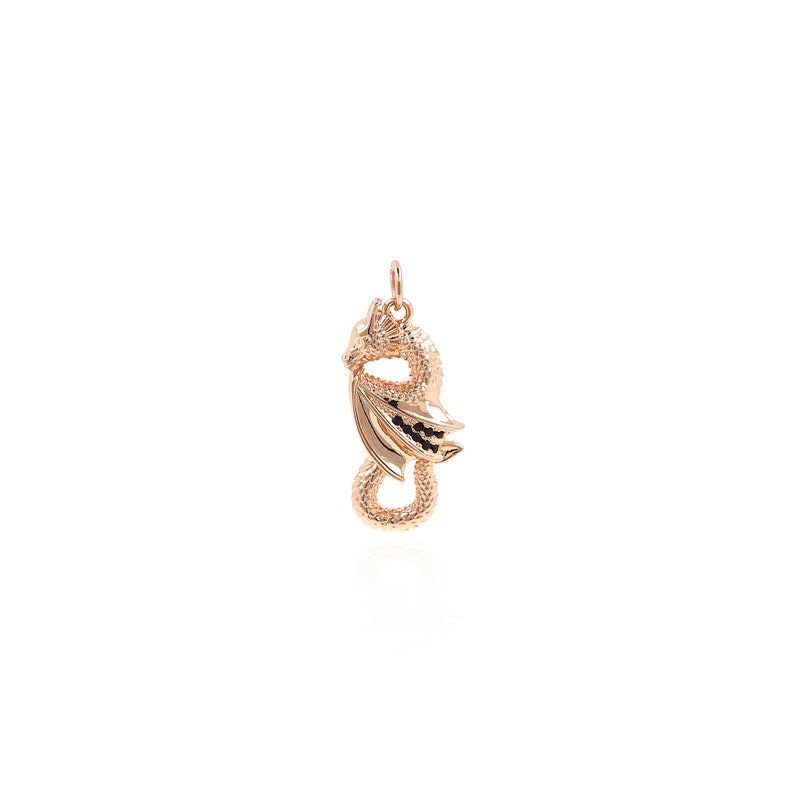 18K Gold Filled Dragon Pendant,Animal Charm,Dainty Dragon Earrings Necklace for DIY Jewelry Making Supply Rose gold