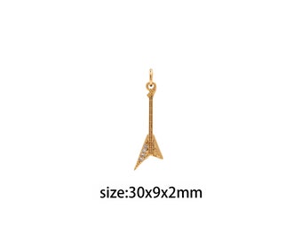 18K Gold Filled Musical Instrument Pendant,CZ Micro Pave Guitar Charm Earrings Necklace for DIY Jewelry Making Supply