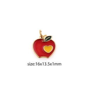 18K Gold Filled Apple Pendant,Enamel Apple Charm Earrings Necklace for DIY Jewelry Making Supply