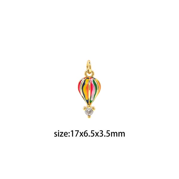 18K Gold Filled Hot Air Balloon Pendant,Enamel Hot Air Balloon Charm Earrings Necklace for DIY Jewelry Making Supply