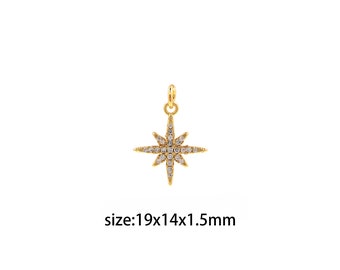 18K Gold Filled North Star Hanger, CZ Micro Pave North Star Charm Oorbellen Ketting voor DIY Sieraden Maken Supply