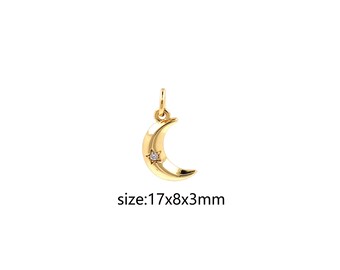 18K Gold Filled Moon Pendant,Dainty Celestial Charm Earrings Necklace for DIY Jewelry Making Supply