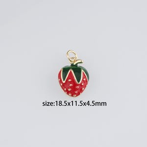 18K Gold Filled Strawberry Pendant,Fruit Charm,Enamel Strawberry Earrings Necklace for DIY Jewelry Making Supply