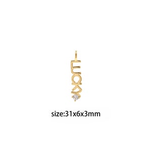 18K Gold Filled Lucky Pendant,CZ Micro Pave Lucky Text Charm Earrings Necklace for DIY Jewelry Making Supply