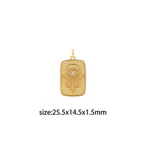 18K Gold Filled Rectangle Hamsa Pendant,CZ Micro Pave Evil Eye Charm Earrings Necklace for DIY Jewelry Making Supply