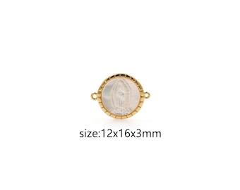 18K Gold Filled Virgin Mary Connector,Dainty Religious Charm Necklace Bracelet for DIY Jewelry Making Supply