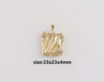 18K Gold Filled Trilobite Fossil Pendant,Dainty Trilobite Charm Earrings Necklace for DIY Jewelry Making Supply