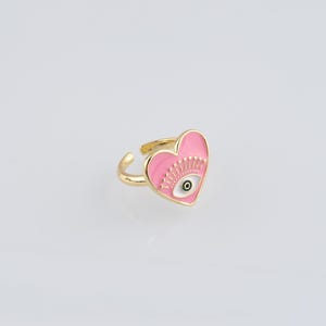 18K Gold Filled Heart Rings,Enamel Evil Eye Ring,Stackable Ring,Adjustable Ring,Dainty Ring,Open Ring