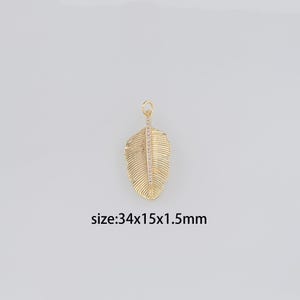 18K Gold Filled Feather Pendant,CZ Micro Pave Feather Charm Earrings Necklace for DIY Jewelry Making Supply